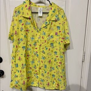 Disney Toy Story Vibrant Yellow Button-Up Shirt with Fun Print